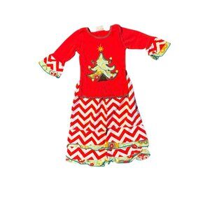 Christmas Tree Chevron Ruffle Dress By Ann Loren Size 12-18 Months Red & Green